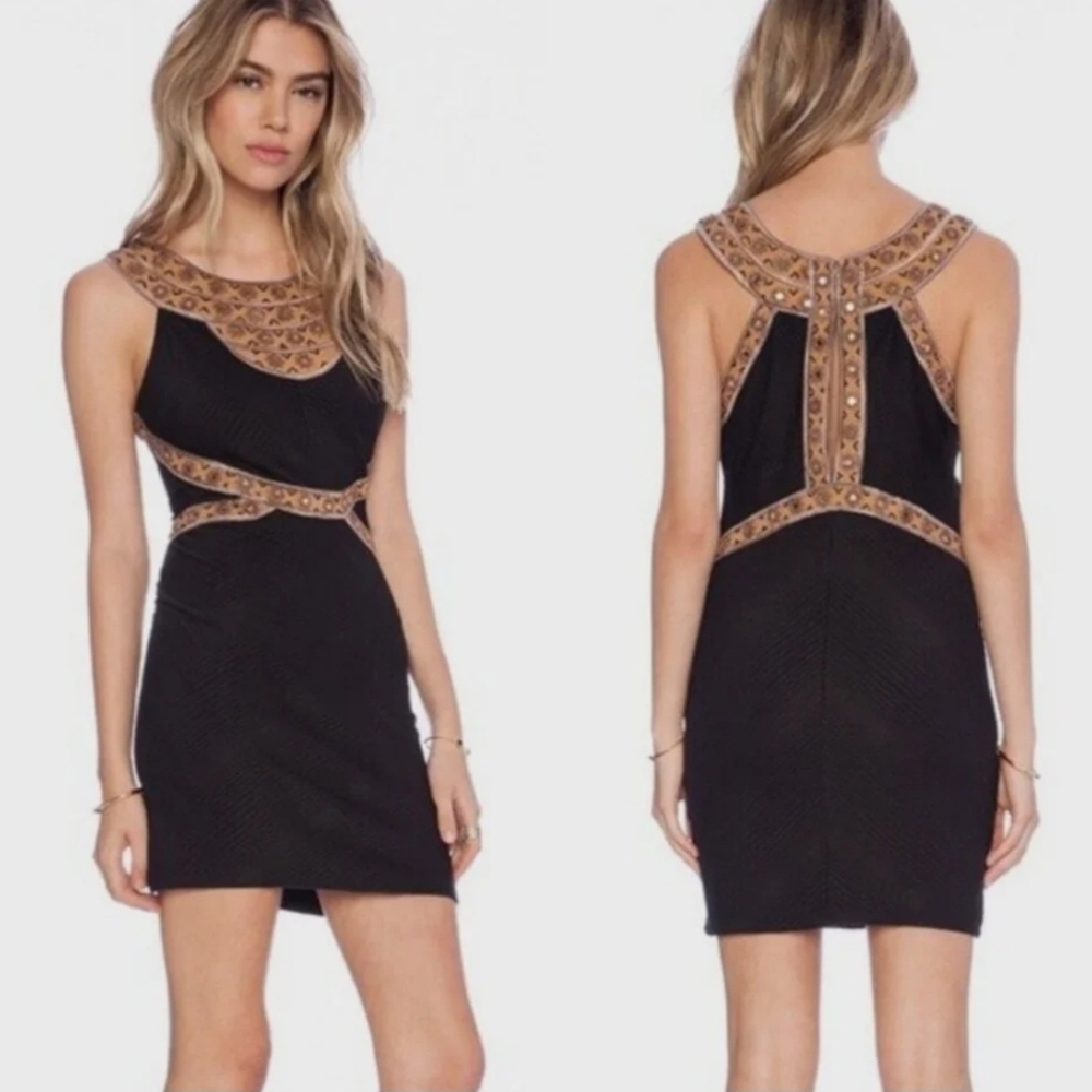 Free People Black Sleeveless Cleopatra Embellished Cutout Dress Size Small